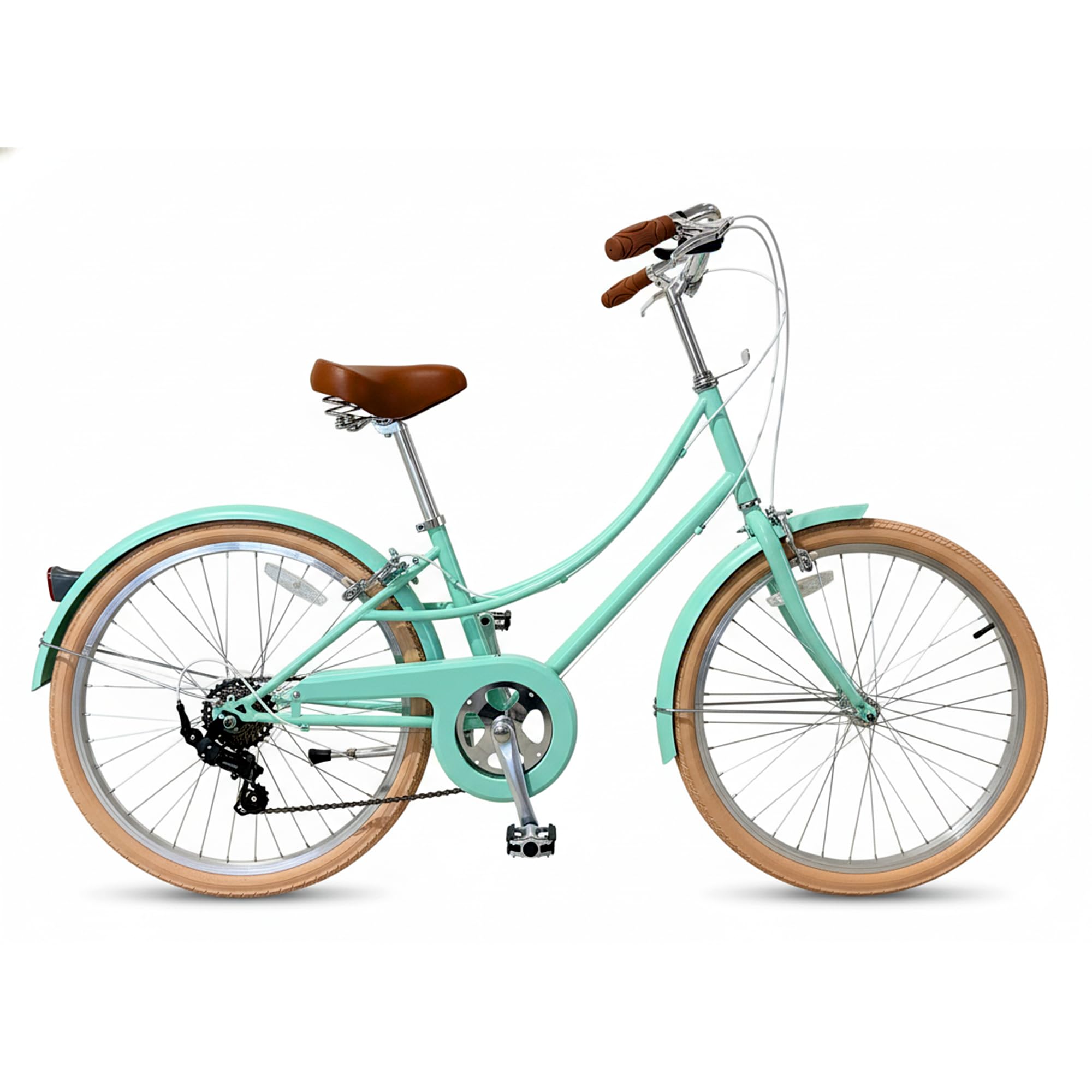 CYBIC bici da città 24/26'' per donna, stile retrò, 7 velocità, telaio leggero in alluminio con cestino in rattan, ideale per pendolari e uso urbano (Pollici, 26, Verde, Pollici, 16)