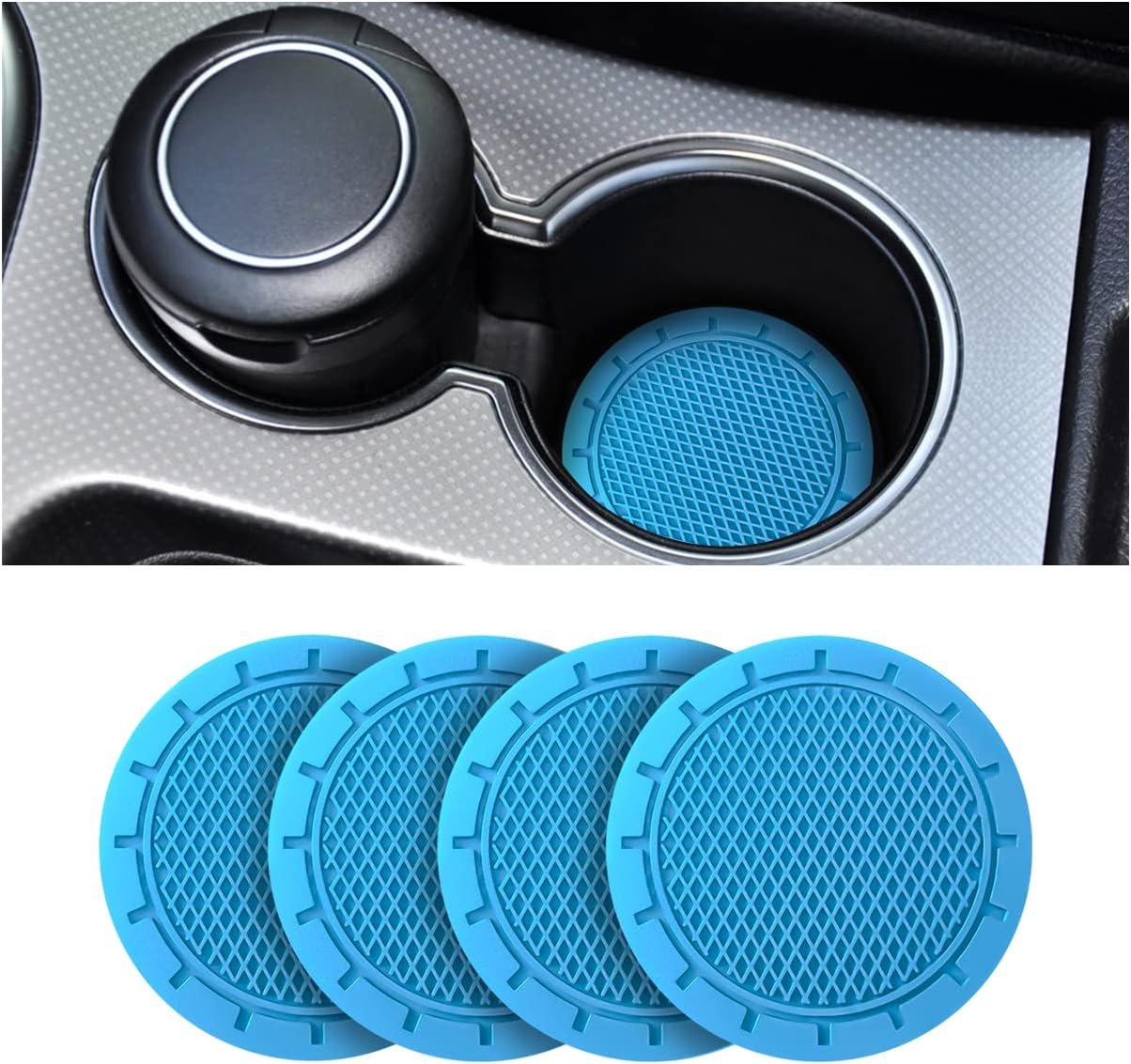 CGEAMDY 4 Pieces Car Cup Holder, 7cm Diameter Non-Slip Universal Insert Cup Holder, Durable, Suitable for Most Car Interior, Car Accessory for Women and Men (Blue)