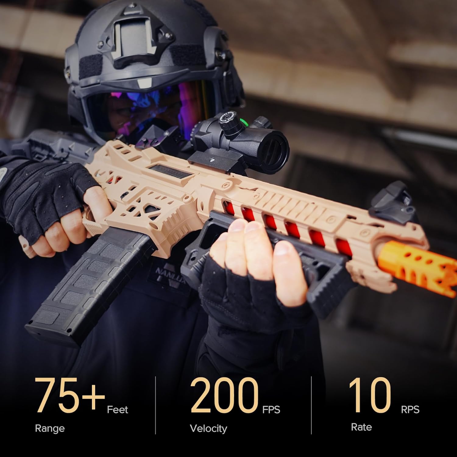 JellyBullet Automatic Blaster, Nylon Body, 200 FPS Automatic Repeating & Single Mode, Pre-Feeding Magazine, Ages 18+ (ARSND15)