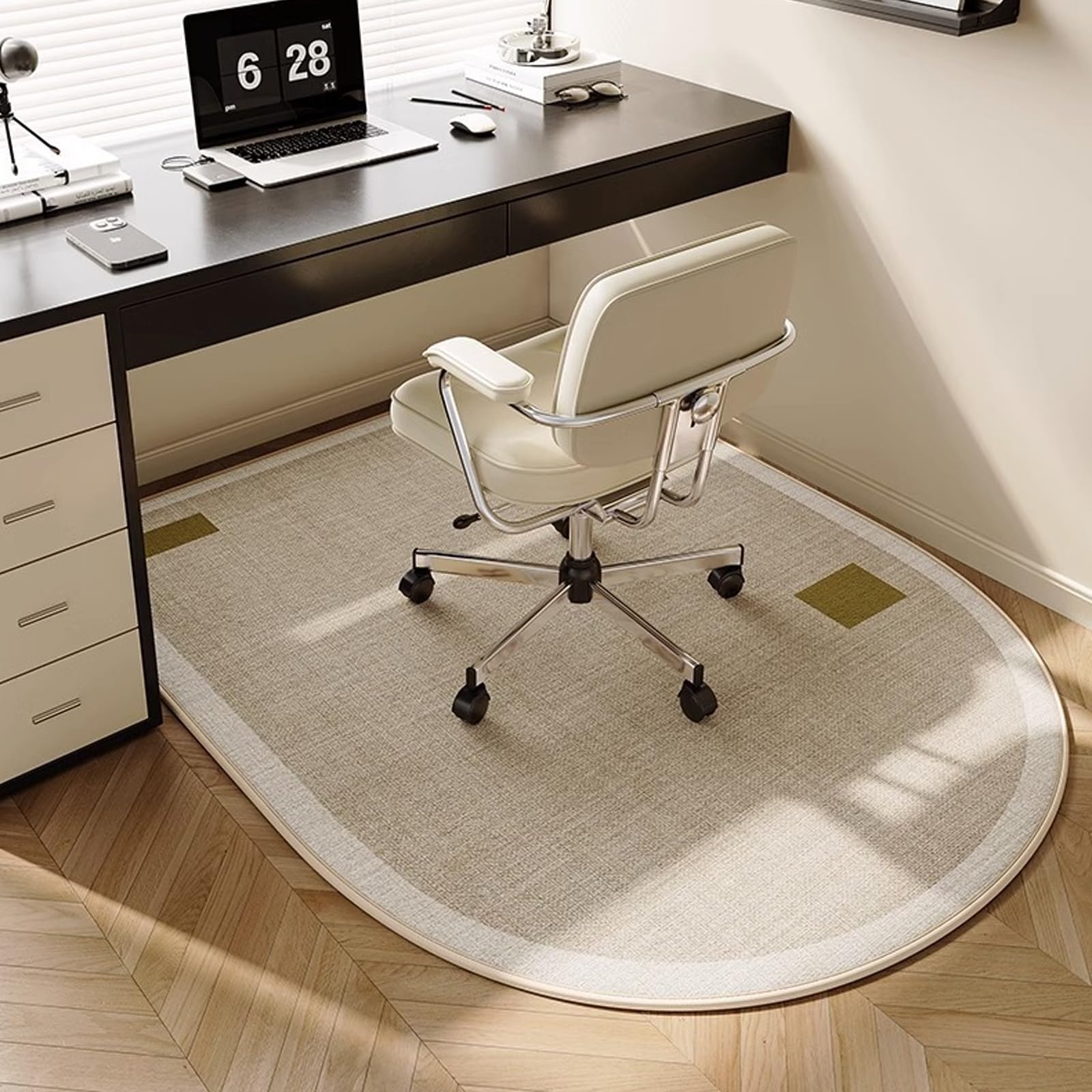 Highdi Alfombrilla para Silla de Oficina, Semicircular Protector Suelo Silla Ruedas Antideslizante y Antiarañazos, Alfombrilla de Protección para Suelos Duros (Lino,90x120cm)