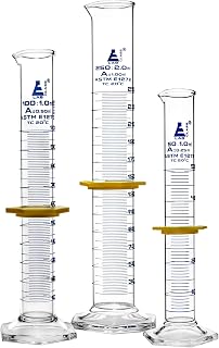 EiscoLabs Premium Graduated Cylinder Set - 50mL, 100mL, 250mL Class A Borosilicate Glass, Hex Base, Protective Collars