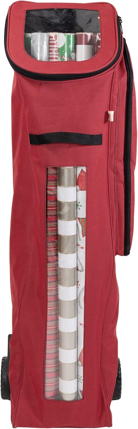 [Rolling Gift Wrapping Paper Storage Containers] - Holds 12 (40-Inch) Rolls | Hanging Storage and over Door Organizer | Gift Wrap Accessories Storage Pocket | Oversized Wheels