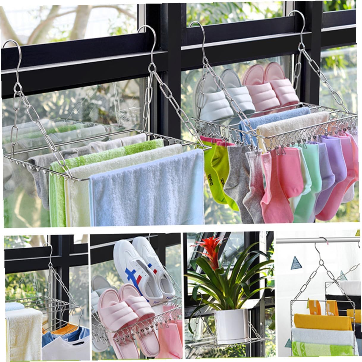 Stainless Steel Socks and Pants Drying Rack Windproof Multifunctional Clothes Hanger for Balcony Home Use with 45-Rod Capacity
