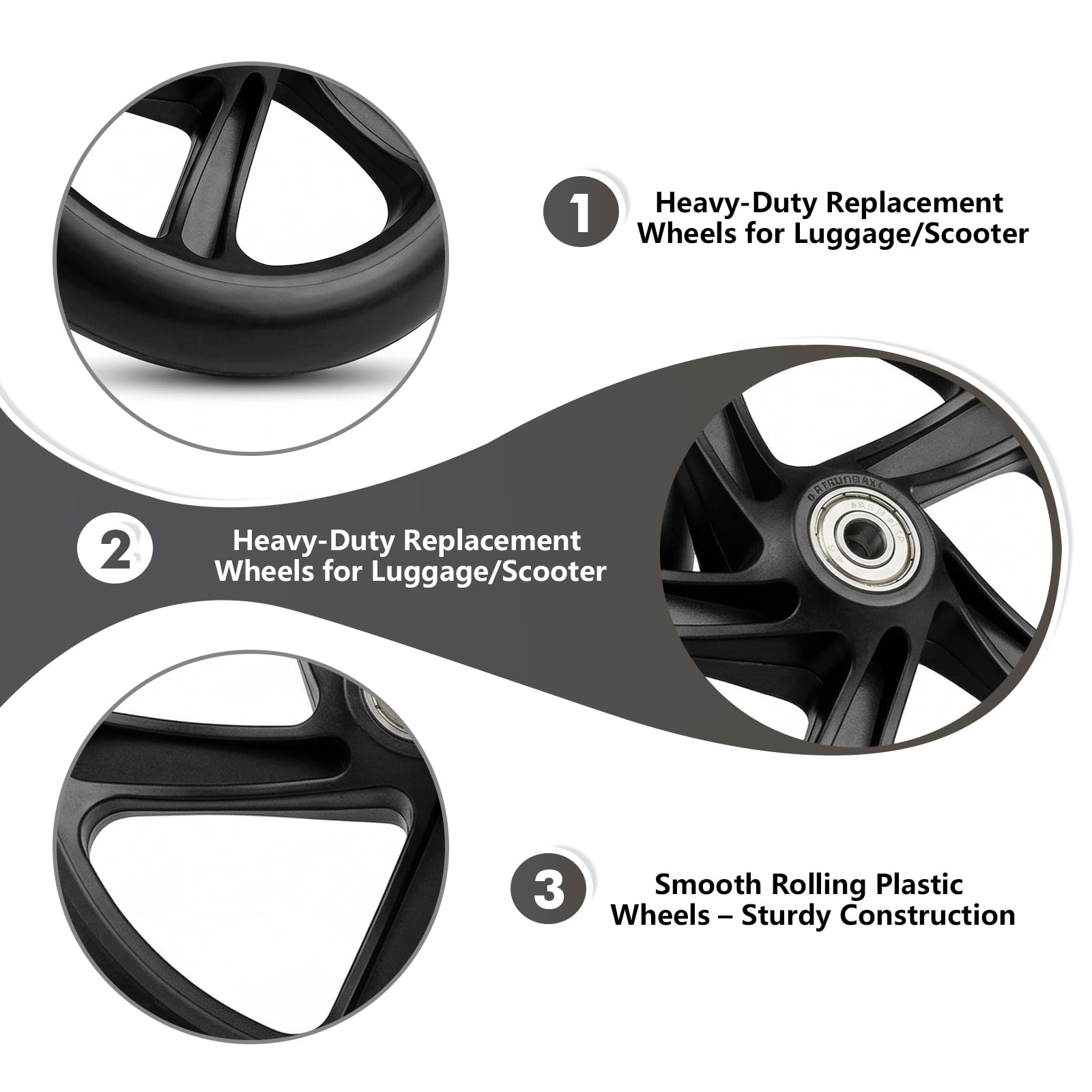 Ruote Scooter 200mm, 2 Pezzi Ruote di Ricambio per Scooter con Cuscinetti ABEC-7, Ruote City Scooter Antiscivolo per la Maggior Parte dei Monopattini (200 x 40mm Nero)