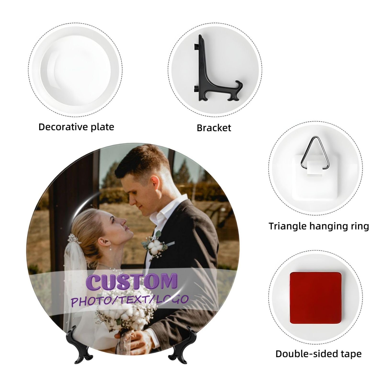 Platos decorativos de cerámica con foto personalizada,Plato de cerámica decorativo con soporte,plato de cerámica personalizado con foto/imagen/texto,Regalos Conmemorativos para Pareja Amigo De La