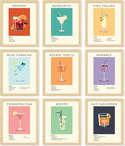 97 DECOR Vintage Cocktail Poster - Bar Cart Accessories and Decor, Retro Cocktail Wall Art, Funky Drink Aesthetic Pictures, Colorful Preppy Bar Art Prints for College Dorm Apartment (8x10 Inch | 20x25 cm UNFRAMED)