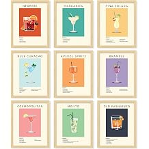 97 Decor Vintage Cocktail Wall Art, 9 Bar Cart Posters, 8x10 Unframed