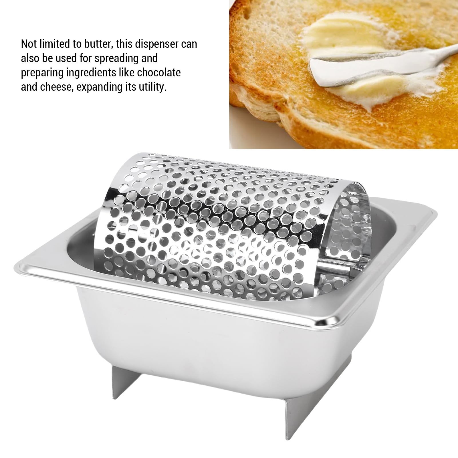 Tnfeeon Outil à Rouleaux de Beurre, 304 Roule D'épandage de Beurre à Pain en Acier Inoxydable avec Pieds de Support pour Restaurant Grill Extérieur Pain Rouleau Pratique, Propagation