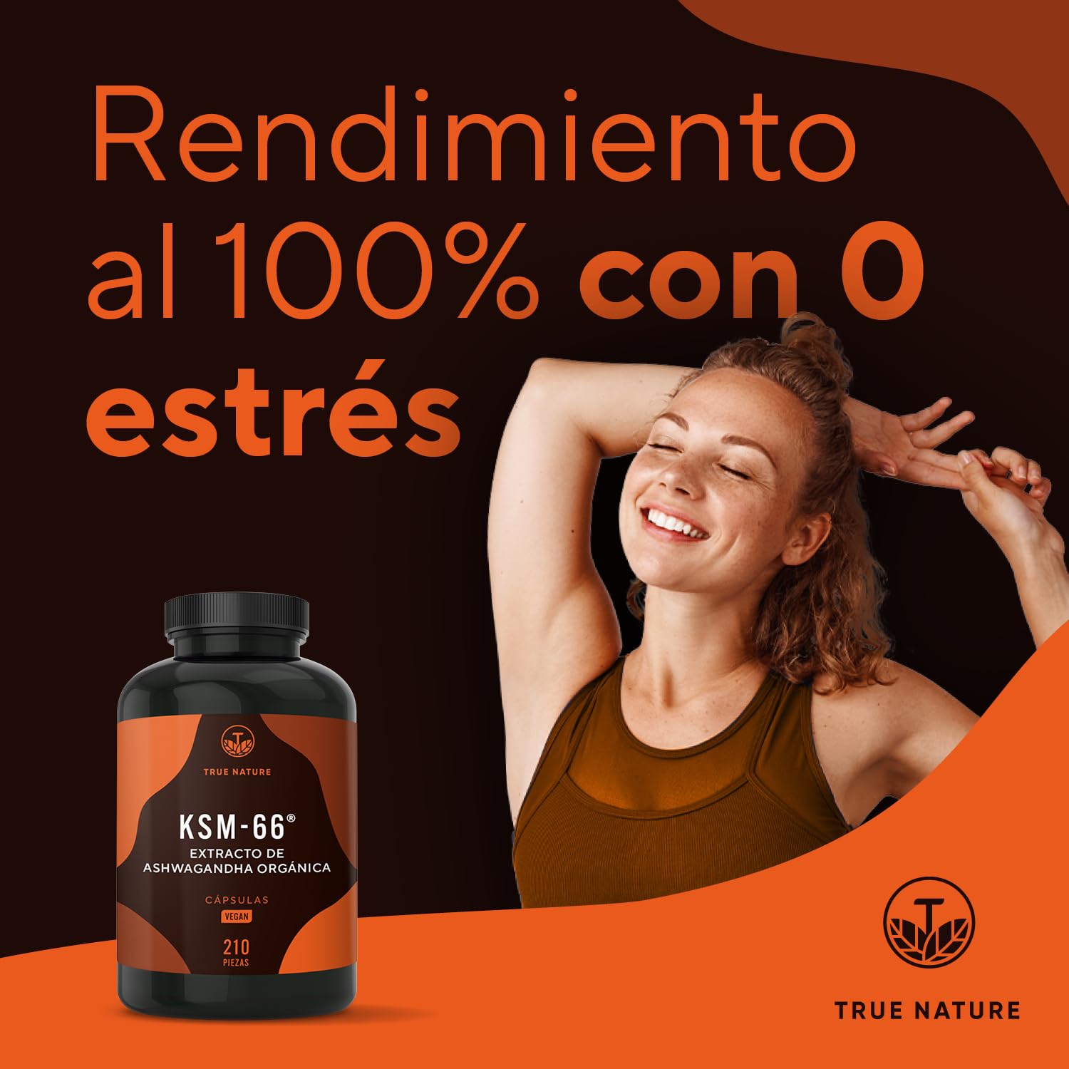 Ashwagandha KSM-66® Ecológica – 210 Cápsulas (3,5 Meses) – 600mg Extracto Alta Potencia – Withania somnifera (Ginseng indio auténtico) – Vegano – TRUE NATURE