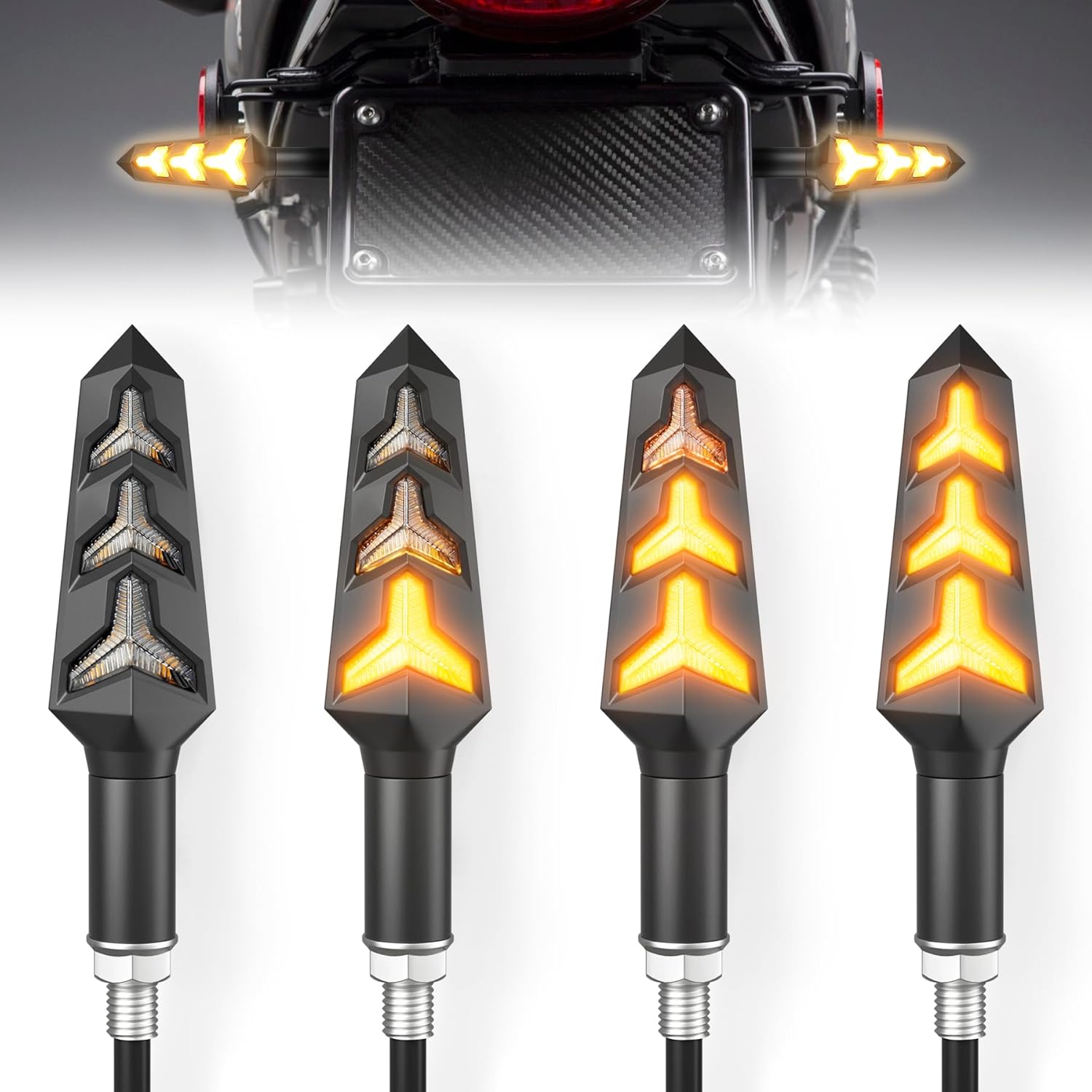 LivTee 4PCS Y-Formed Motorbike Flip Indicators LED, 12V Motorbike Blinkers, Matches for Bike Scooter Quad Cruiser Off Street, Amber Yellow