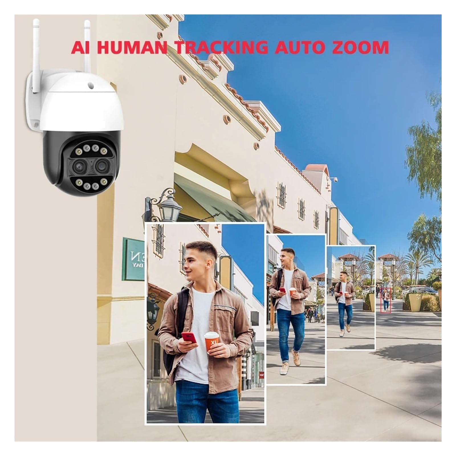 Telecamera WiFi esterna PTZ a doppio obiettivo da 8 MP 4 MP | Caméra IP 8X Zoom Avec Suivi Humain Par IA Et Zoom Automatique Pour La Surveillance De Sécurité(Eu plug,4MP WIFI Add 32GB)