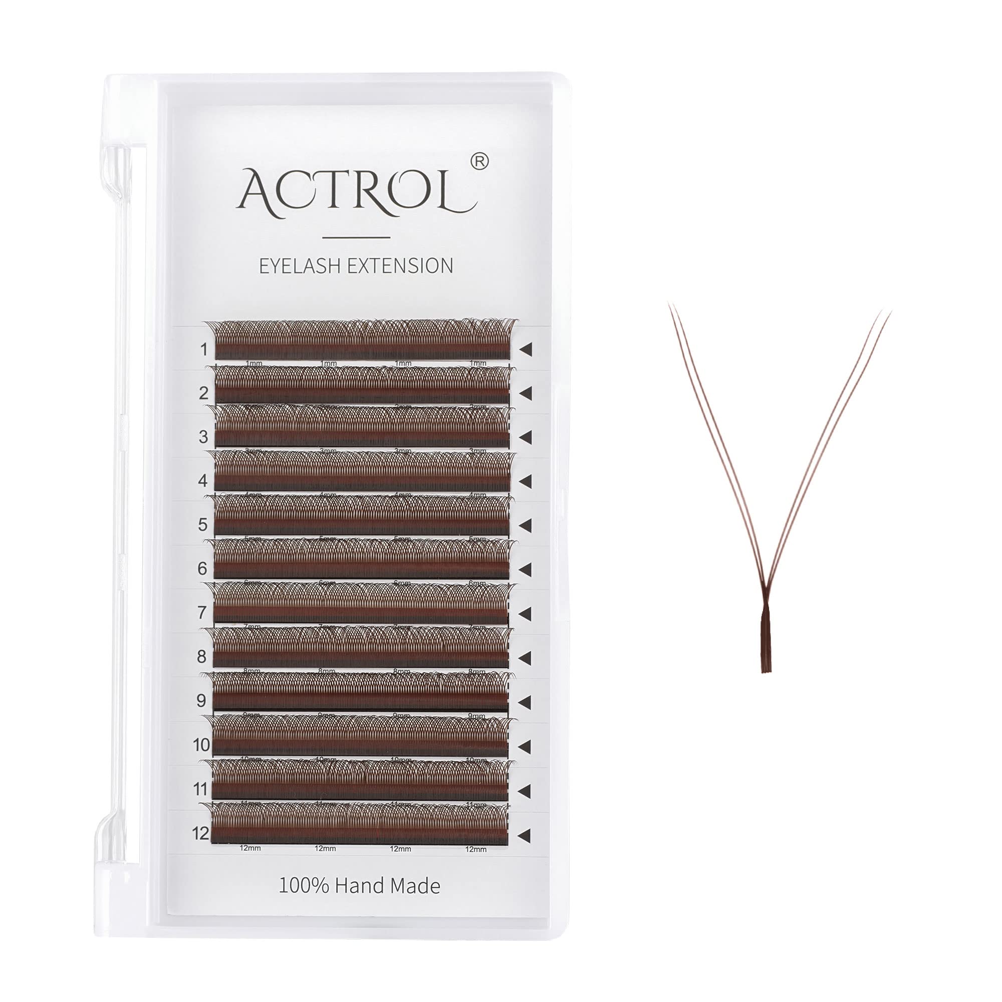 ACTROLYY Eyelashes Extension Lashes Brown C Curler 0.07mm 8mm Lash Volume Extension Easy Fans Y Shaped Premade Soft Eyelashes Supply(C-0.07mm, 8mm)