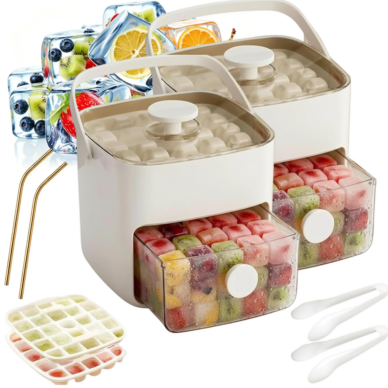Eiswürfelformen-Set – 48 Würfel, doppelschichtige Eiswürfelformen für Getränke und Cocktails – Aufbewahrungsbehälter für Partys mit großer Kapazität