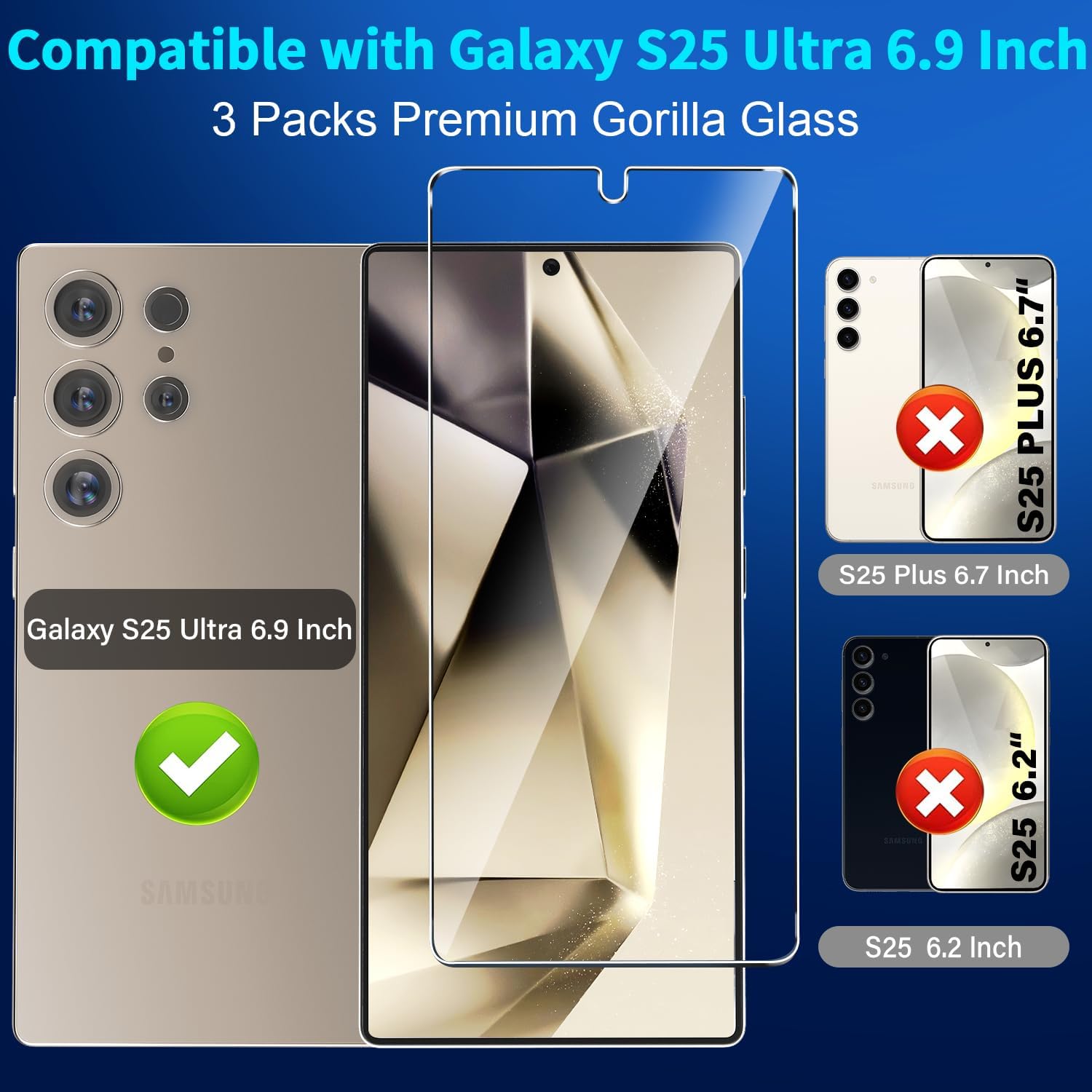 3 Pack for Samsung Galaxy S25 Ultra Screen Protector, 9H Tempered Glass, Ultrasonic Fingerprint Unlock, Case Friendly for Samsung Galaxy S25 Ultra Tempered Glass Screen Protector 5G 6.9 Inch - Image 2