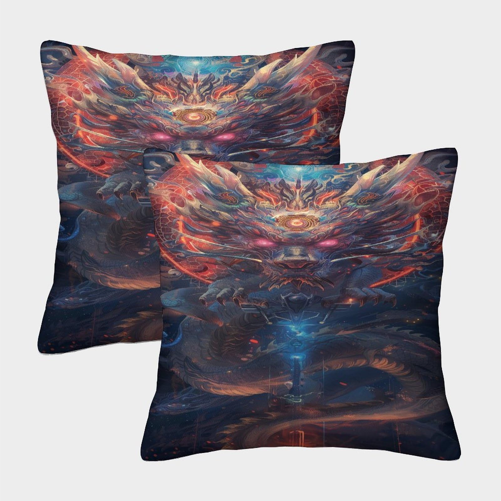 TNFHSOFT Dragon Cushion Cover Set of 2 Decorative Machine Washable Pillowcases Square Pillow Cases with Invisible Zipper Cushion Covers for Sofa Couch Home Bedroom Throw Pillow Case 50x50cm