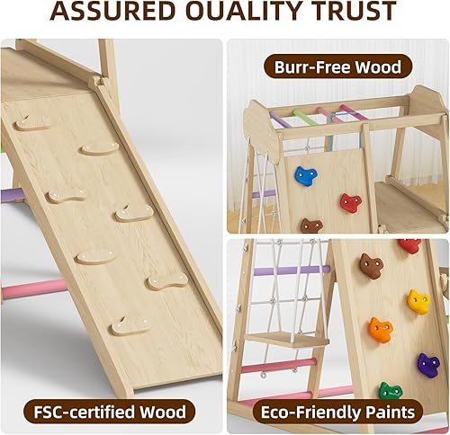 Miniatura 4 de Zona de juegos interior para niños, 8 en 1, gimnasio de la selva para niños pequeños con tobogán, escalera doble, columpio, red de escalada,