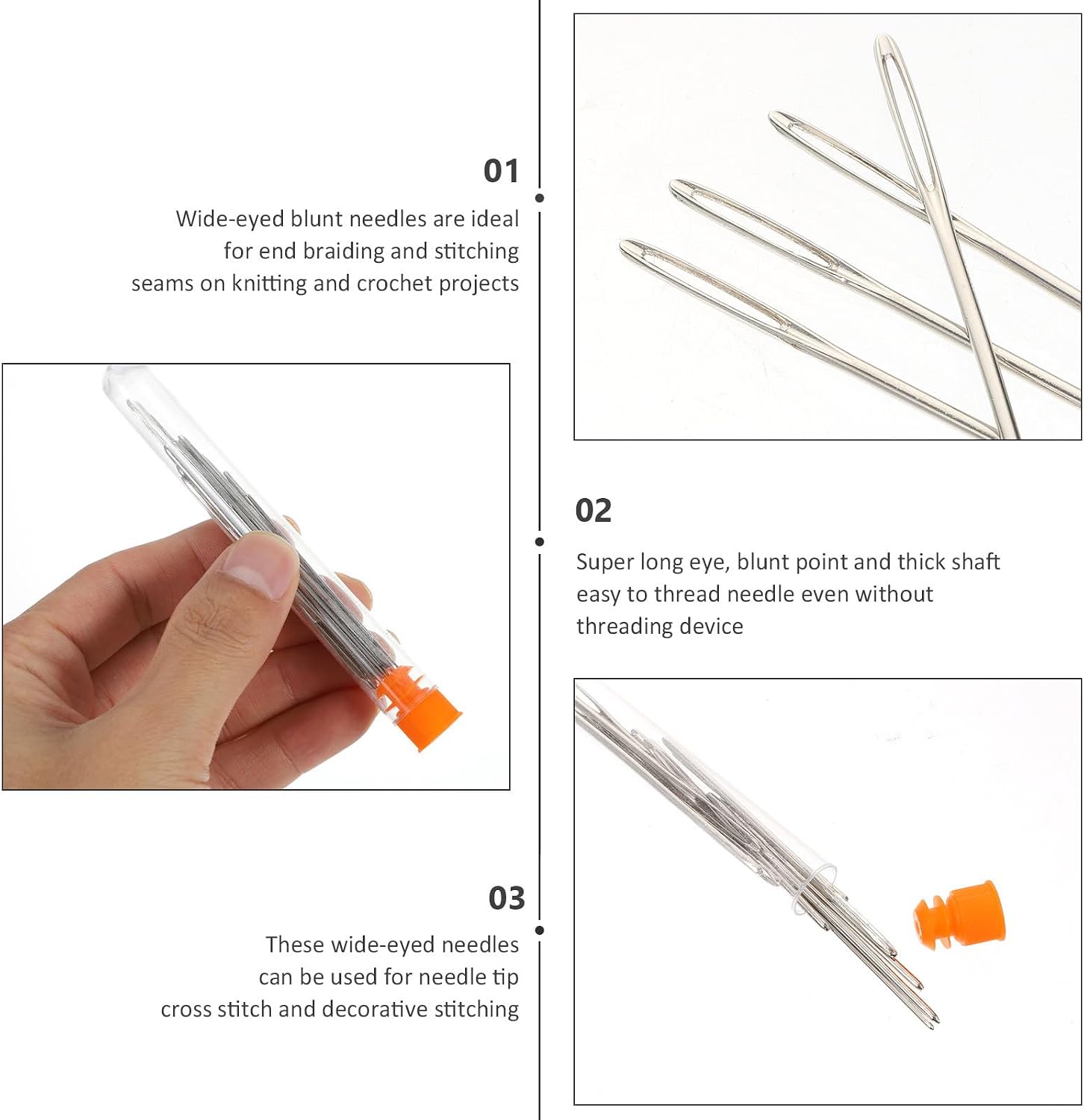 Generic Large Eye Hand Sewing Needles Set 18pcs Stainless Steel Embroidery Accessories Portable Stitching Tools for Sewing Work of Art and Cross Stitch