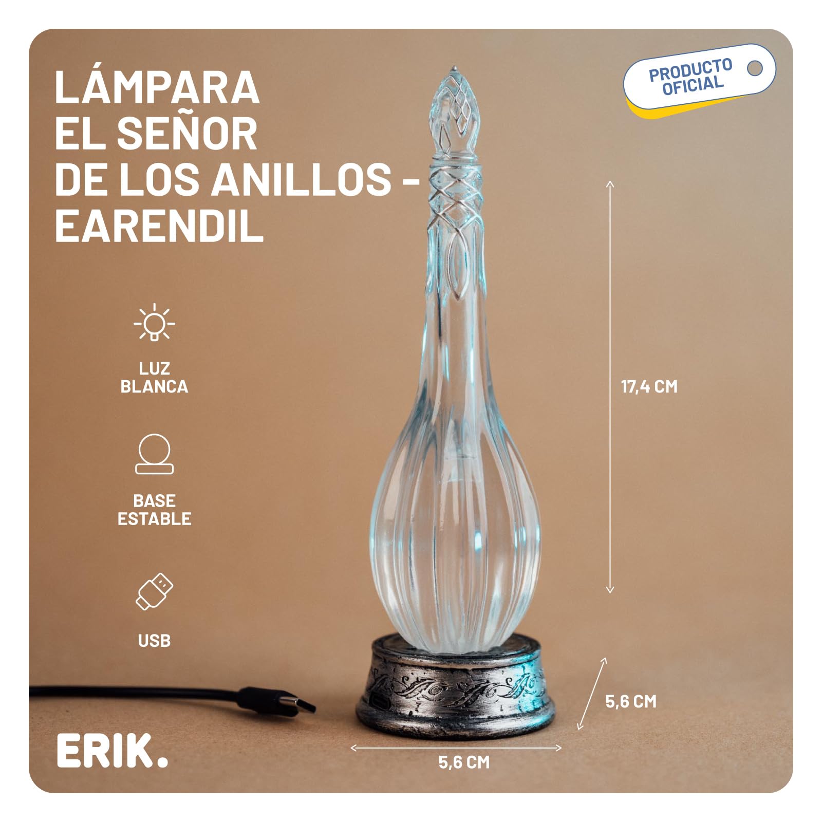 Lampara El Señor de los Anillos Earendil - Lampara escritorio Gaming │ El Señor de los Anillos Regalos - Figura con LUZ LED tenue (Funciona con USB) Decoración Lord of the rings Merchandising OFICIAL