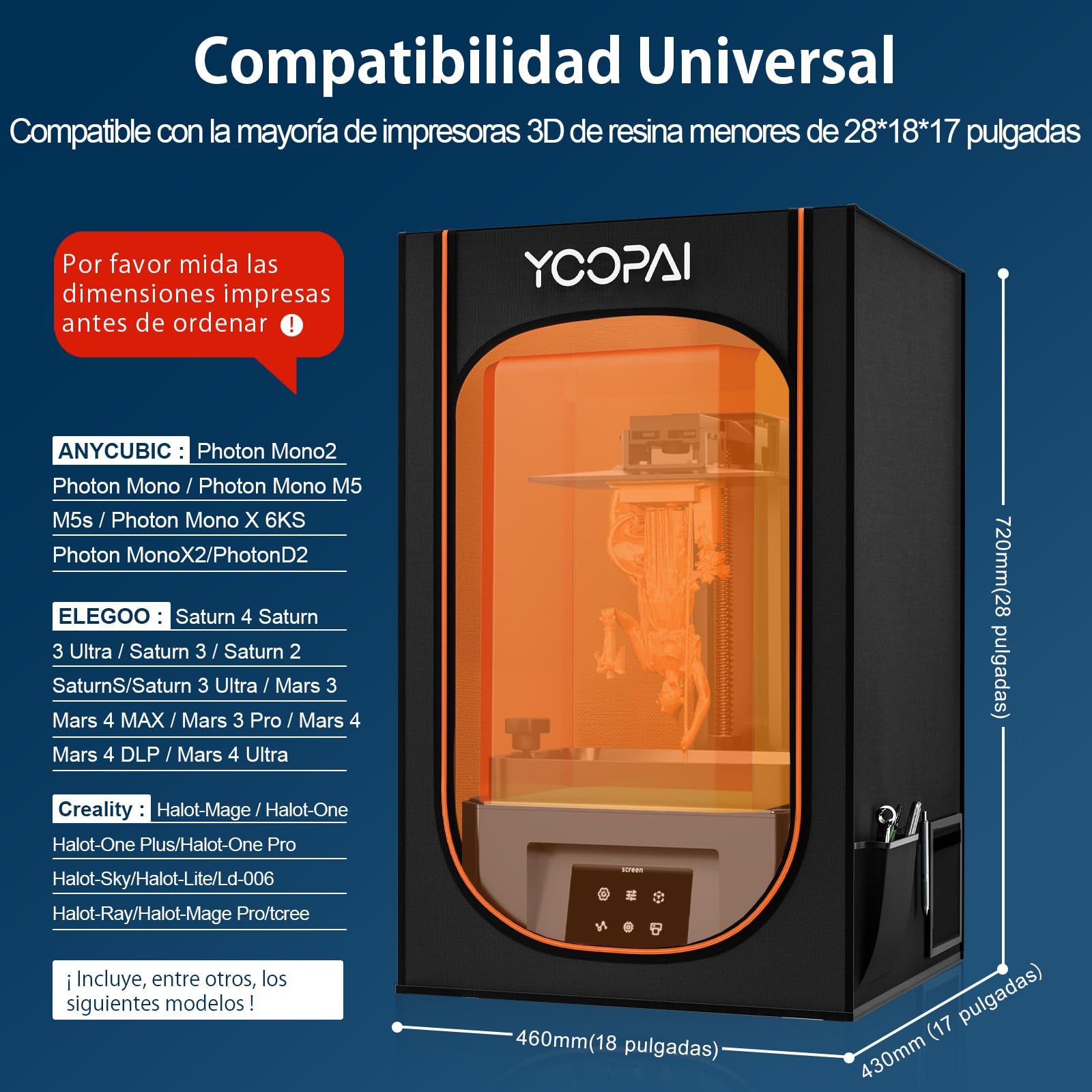 YOOPAI Carcasa Funda Impresora 3D Resina con Ventilación, Multifuncional Elimina Olores A Prueba de Polvo Aísla Ruidos para Creality Anycubic Elegoo Series LCD SLA DLP Impresora 3D