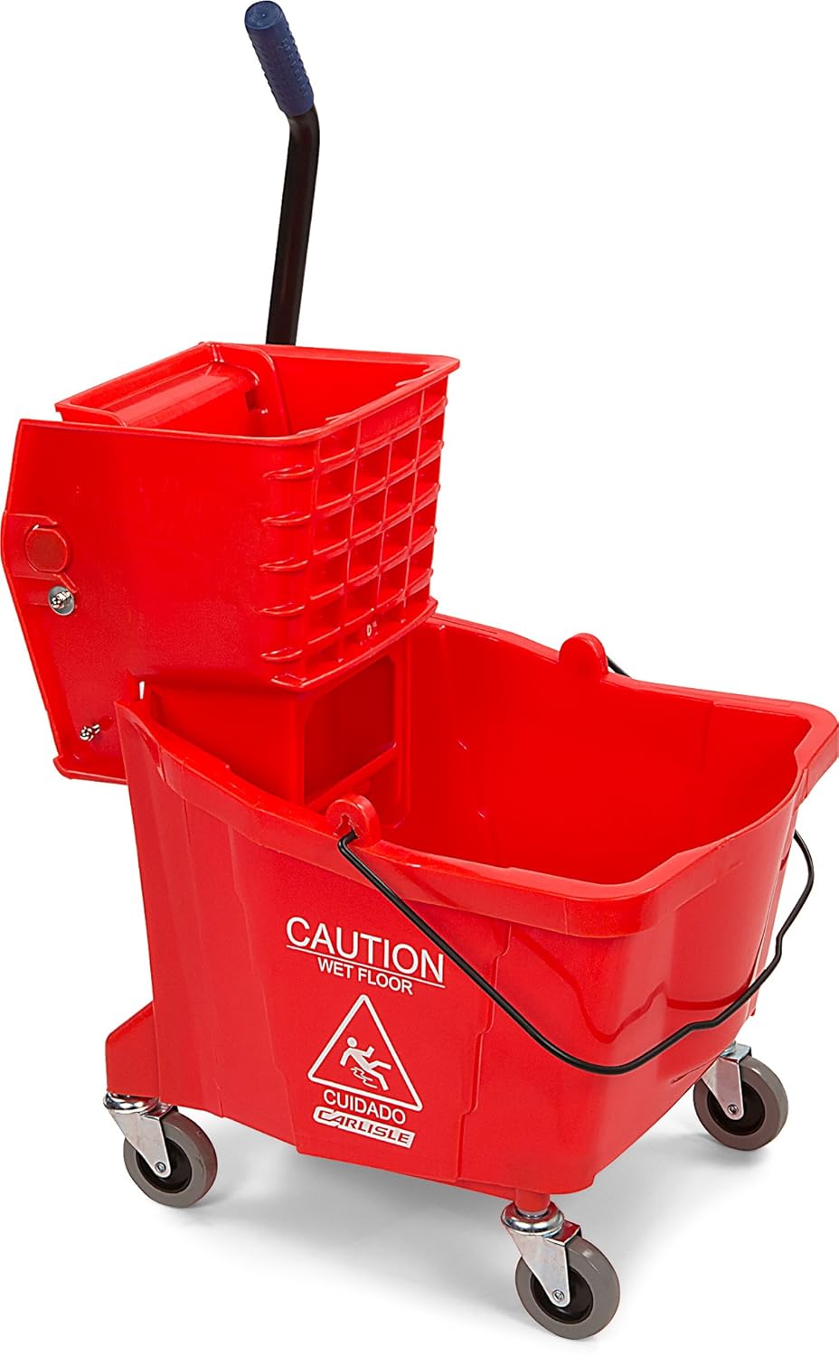 Carlisle 3690405 Commercial Mop Bucket With Side Press Wringer, 35 Quart Capacity, Red : Health & Household