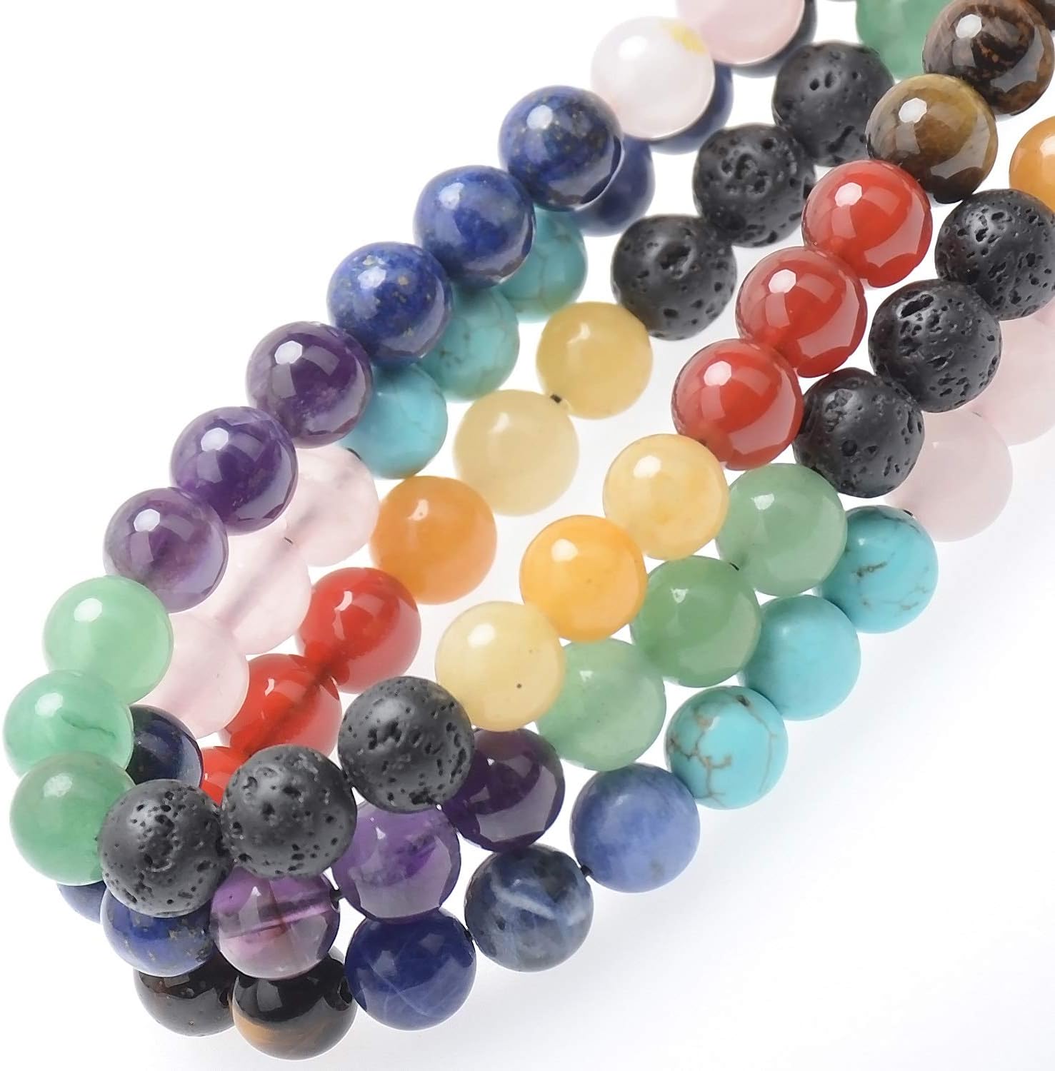 100Pcs Natural Crystal Beads Stone Gemstone Round Loose Energy Healing Beads with Free Crystal Stretch Cord for Jewelry Making (Mixed Colors A, 8MM) Mixed Colors A 8MM