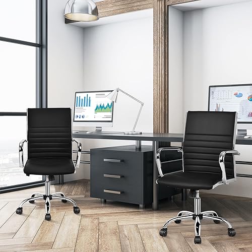 Miniatura 2 de Giantex Silla de oficina acanalada, ergonómica de respaldo alto, silla ejecutiva de conferencia, soporte lumbar, de piel sintética, giratoria,