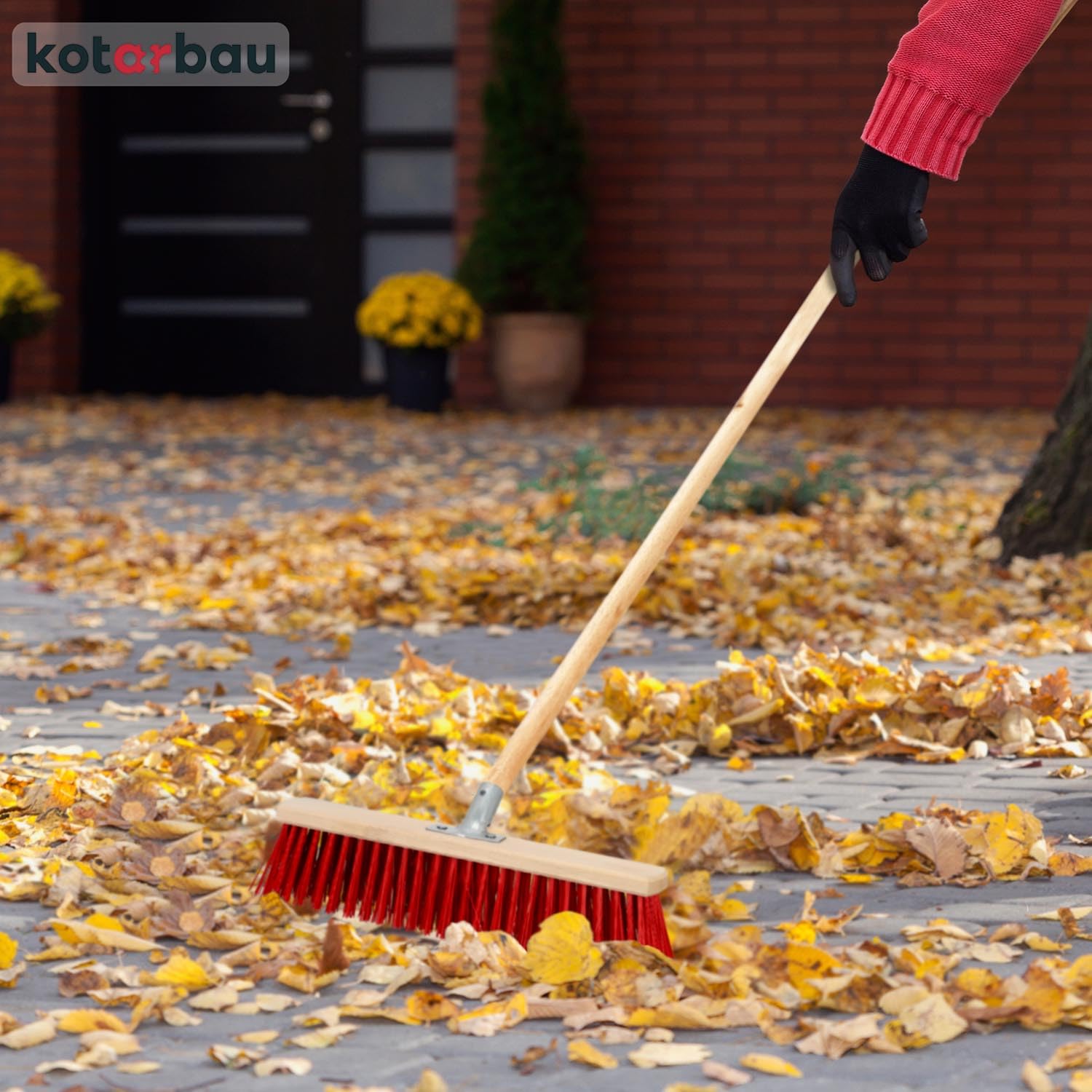 KOTARBAU® Balai Brosse 43 cm Balai Exterieur Terrasse Brosse de Voirie avec Manche Bois PVC Poils Durs