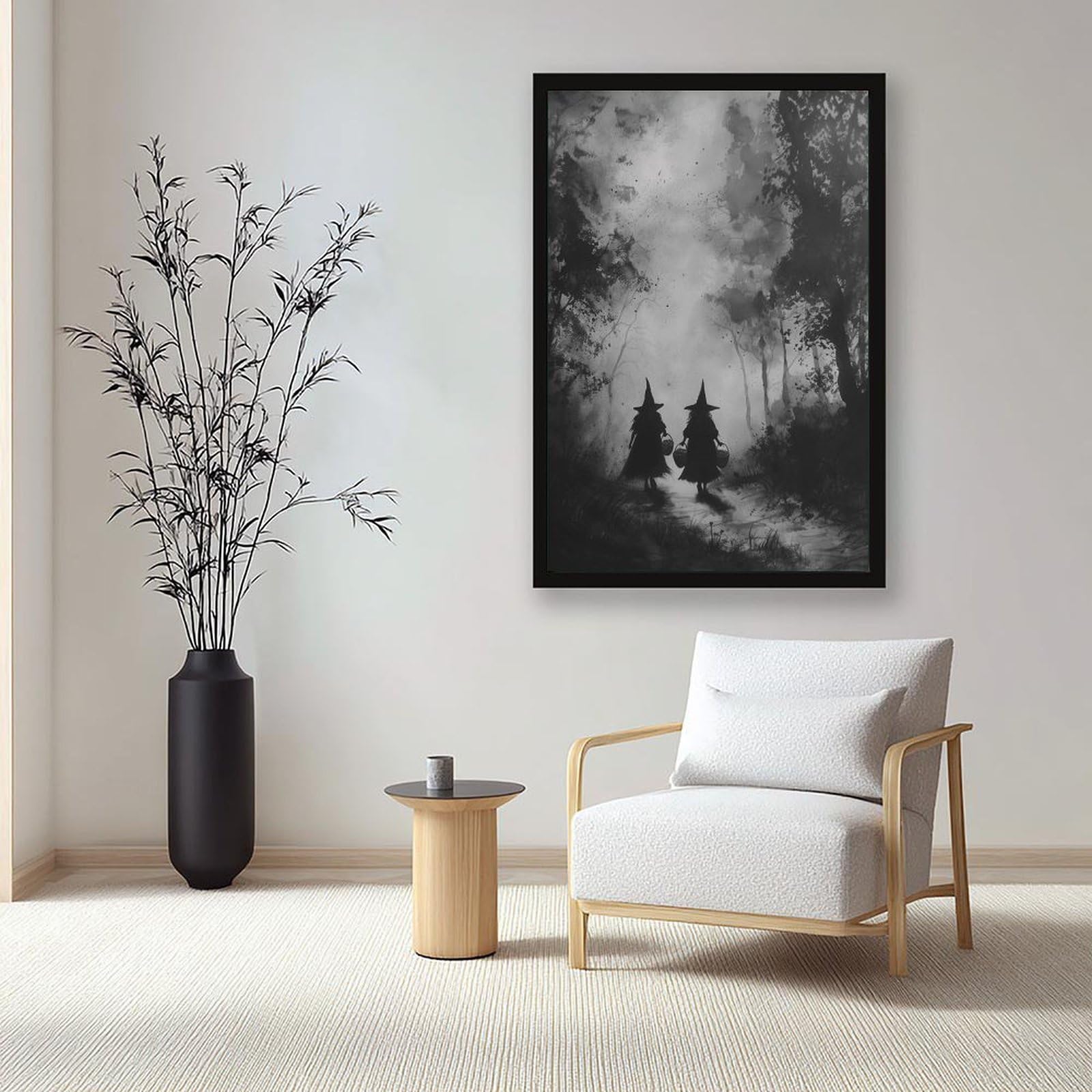 Poster sur toile représentant deux silhouettes de sorcières - Décoration pour chambre à coucher, bureau, chambre - Cadeau - 40,6 x 61 cm (L x l)