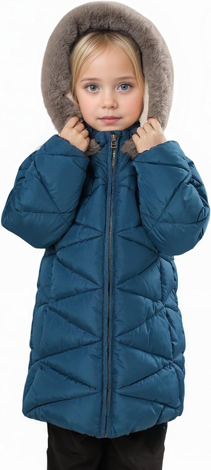 SOLOCOTE Girls Winter Puffer Coat with Faux Fur Hood Sherpa Lined Parka Water-Resistant Windproof Quilted Jacket - Image 6