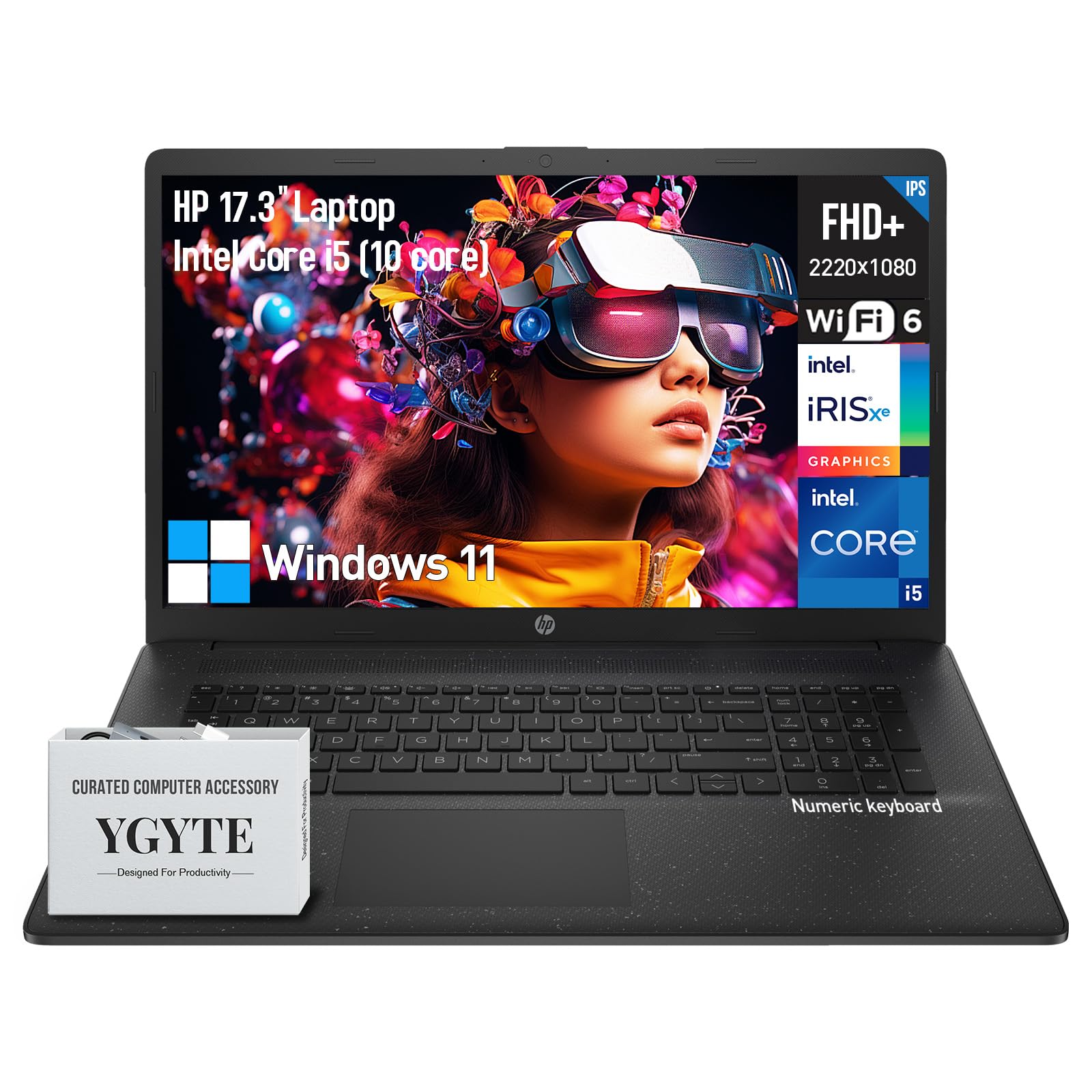 HP 17 Inch Laptop Computer, FHD+ IPS 17.3 Laptop, Intel 10-Core i5, 16GB RAM 1TB SSD, Windows 11, Wi-Fi 6, 10-Key Number Pad, HDMI USB-C