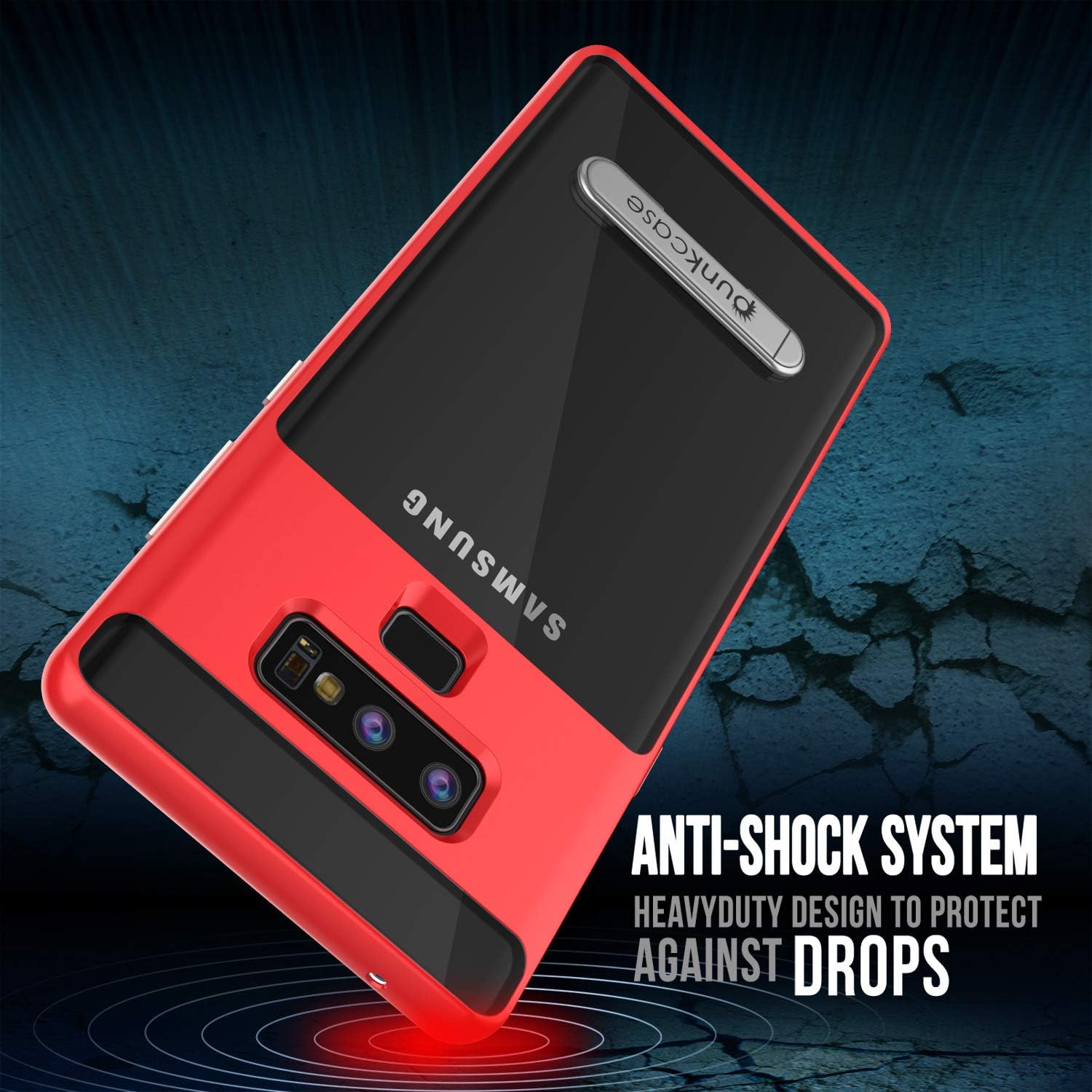 Galaxy Note 9 Case, PUNKcase [Lucid 3.0 Series] [Slim Fit] [Clear Back] Armor Cover w/Integrated Kickstand, Anti-Shock System & PUNKSHIELD Screen Protector for Samsung Galaxy Note 9 [Red]