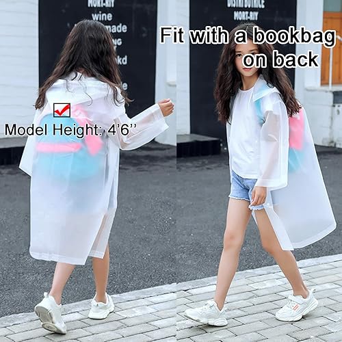 Miniatura 5 de Ponchos de lluvia para niños, impermeables reutilizables para niños y niñas, 2 paquetes de chaqueta impermeable transparente de emergencia con
