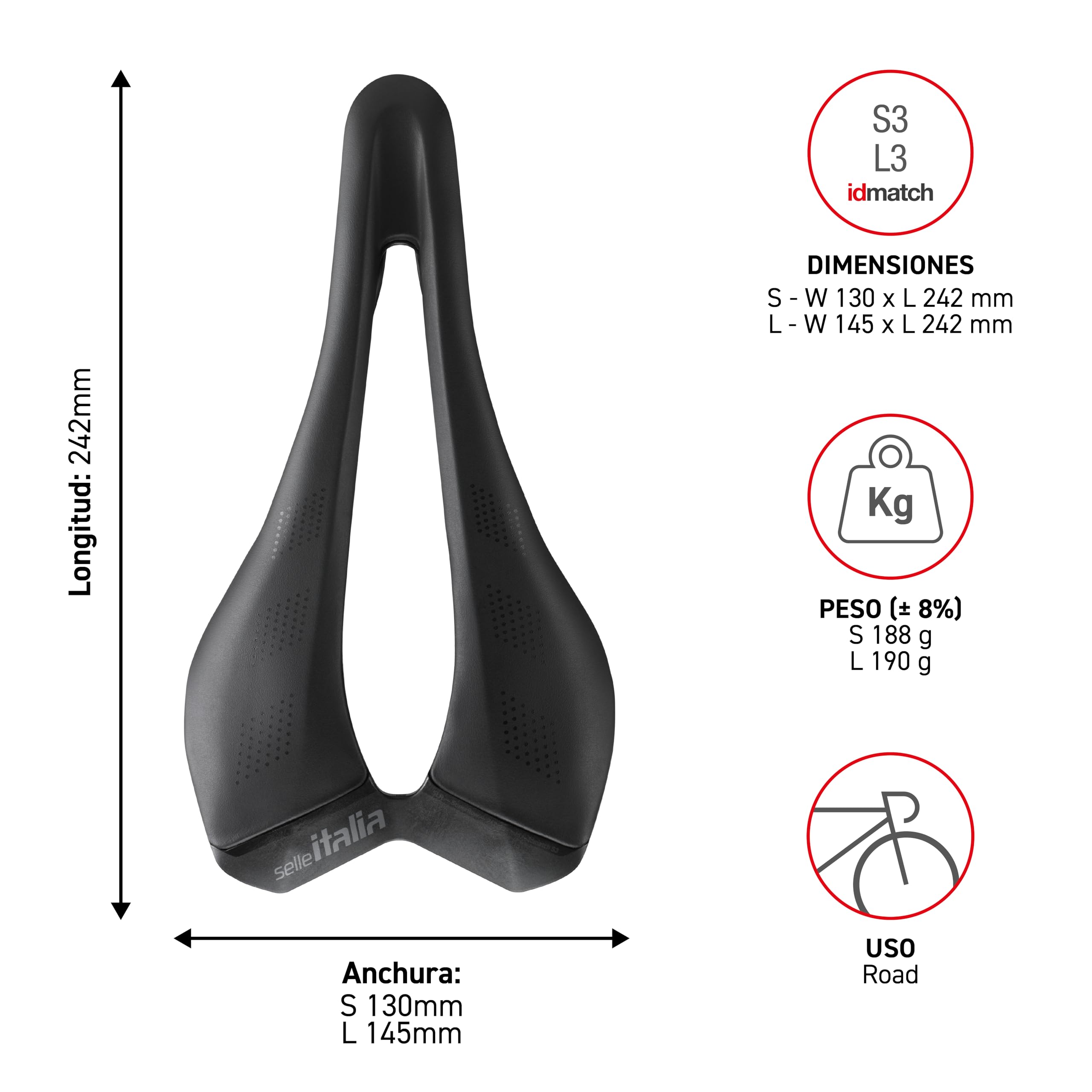 Selle Italia SLR Advan - Sillín de Bicicleta de Carretera con Raíl de Acero Manganeso, Revestimiento Ligero, Orificio Superflow, Ligero y Cómodo