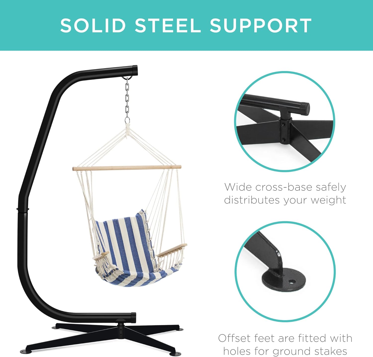 Best Choice Products Metal Hanging Hammock C-Stand for Chair, Porch Swing w/Weather-Resistant Finish, Offset Base, 360-Degree Rotation - Stand Only : Patio, Lawn & Garden