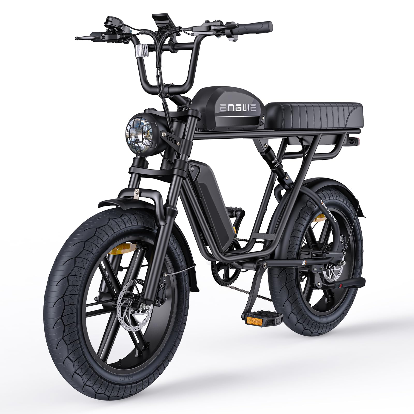 ENGWE M1 Bici Elettrica Uomo, 90KM/170KM,Autonomia Sistema con 20"×4.0 Fat Tire,48V 15.6AH/28.6AH E-bike Off-roade Cambio 7 Velocità e Sospensione Completa