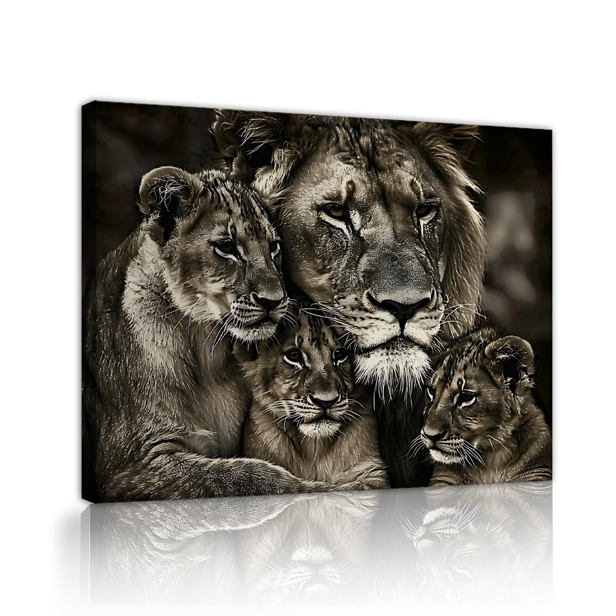 YUNART Lion Family Canvas Wall Art Lion Lioness and Cub Picture Prints African Wildlife Animal Paintings Picture for Home Office Decor 35x45cm Innerframe