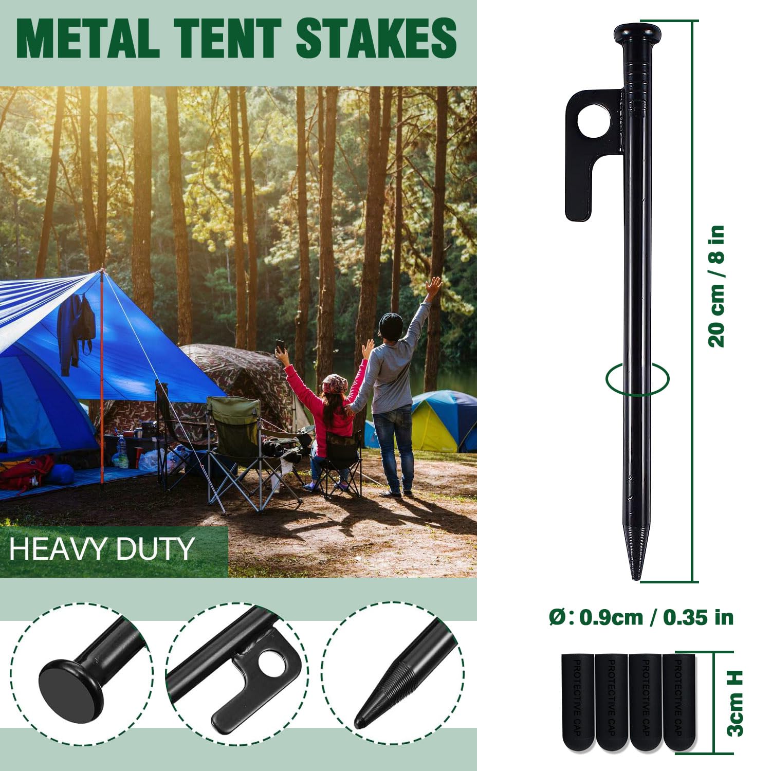 20 Picchetti Per Tenda In Metallo - Per Terreni Duri - 20 Cm Con Estrattore - Ideali Per Campeggio - Foto 8
