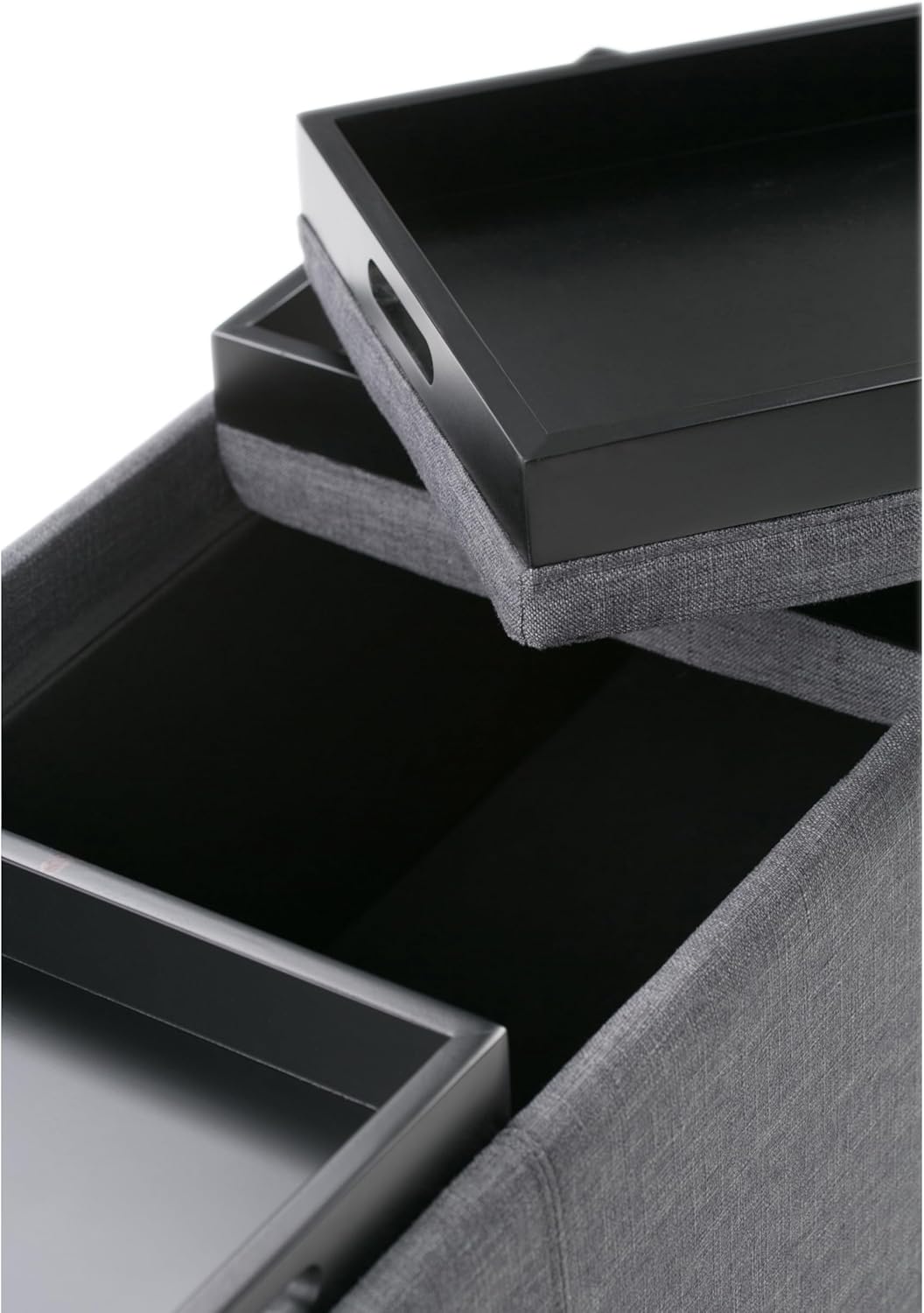 SIMPLIHOME Avalon Storage Ottoman - 42 inch Wide Upholstered Linen Look Fabric Rectangular Flip-Top Ottoman in Slate Grey, Contemporary Coffee Table Ottoman for Living Room with Hidden Storage