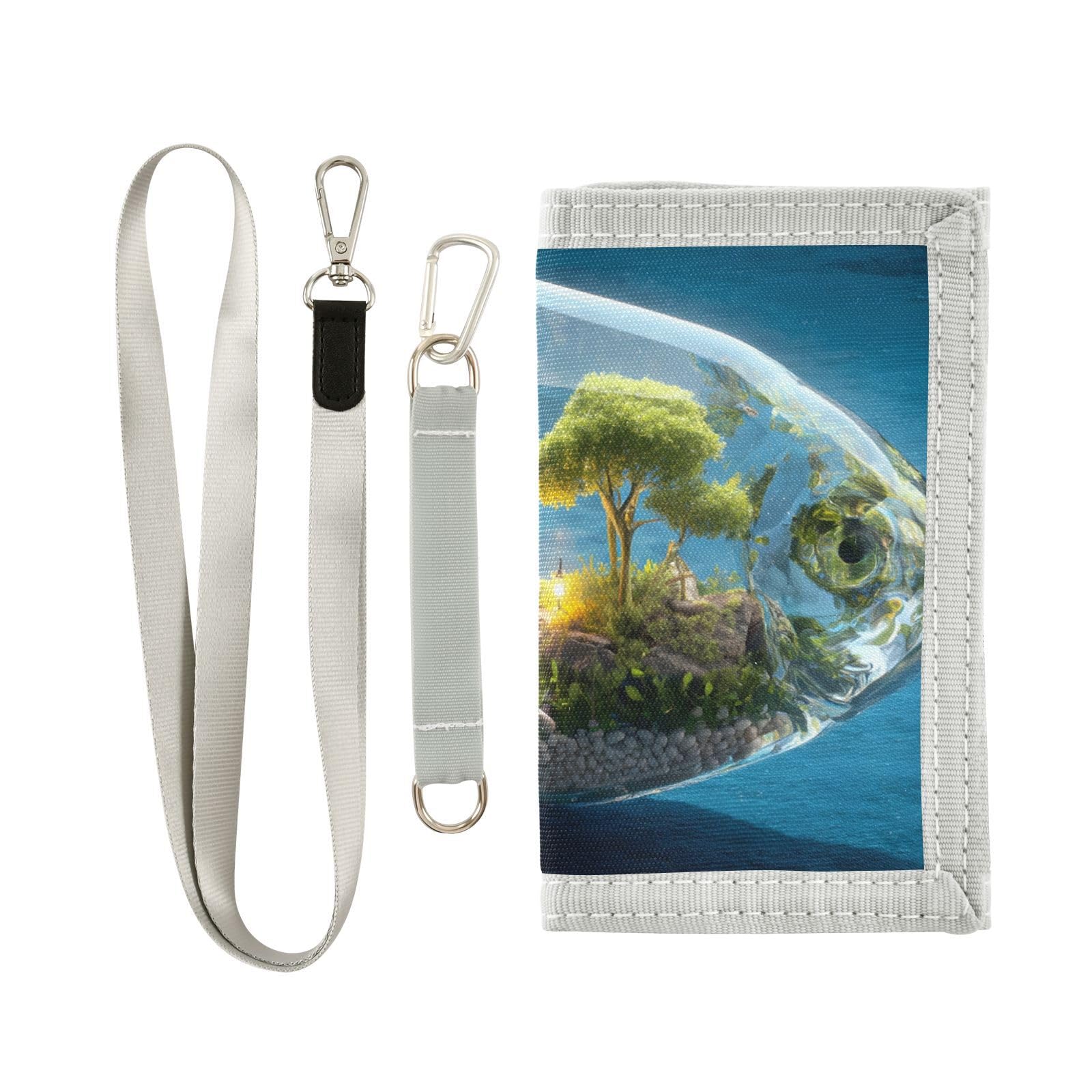 FOLIOSA Art Fish Kids Wallet for Boys Girls Youth, Compact Fabric 4.9×2.9 in