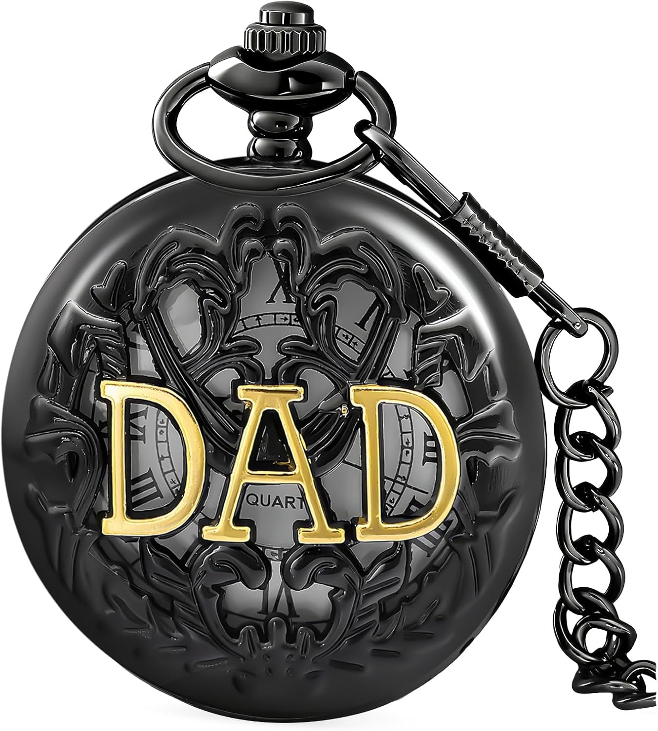 Tiong Vintage Pocket Watch Roman Numerals Scale Retro Quartz Pocket Watches with Chain for Dad Fathers Day