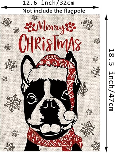 Miniatura 2 de Sombrero de bandera de jardín de Navidad, Boston Terrier con bufanda, decoración navideña de invierno, vacaciones, arpillera, vertical, doble cara,
