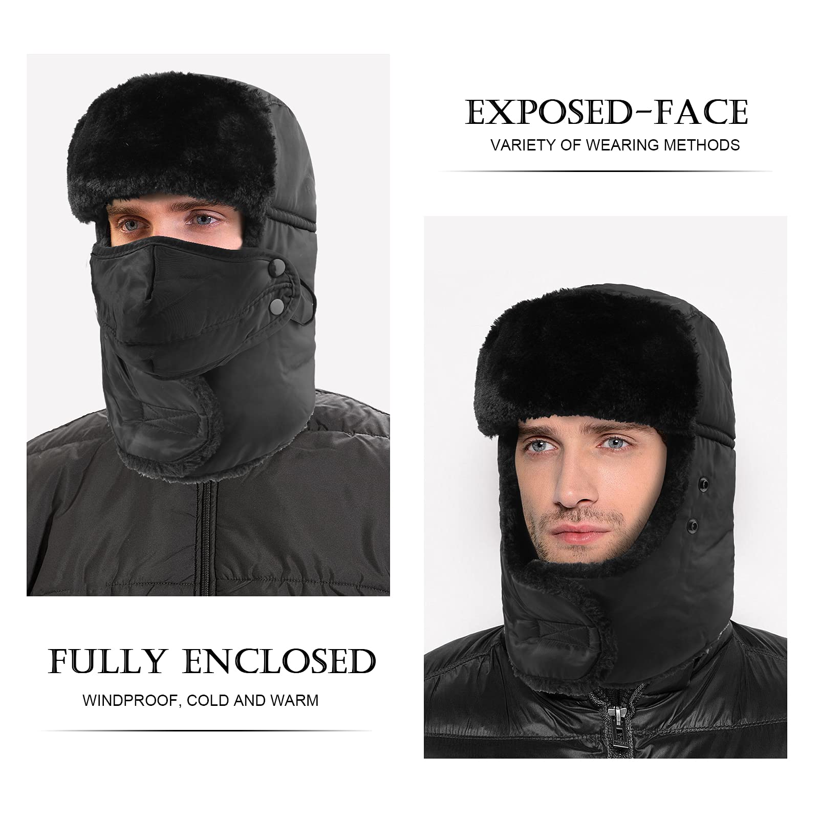 Wintermütze, Fliegermütze, winddichte russische Uschanka-Mütze, pelzgefütterte mit Ohrenklappen