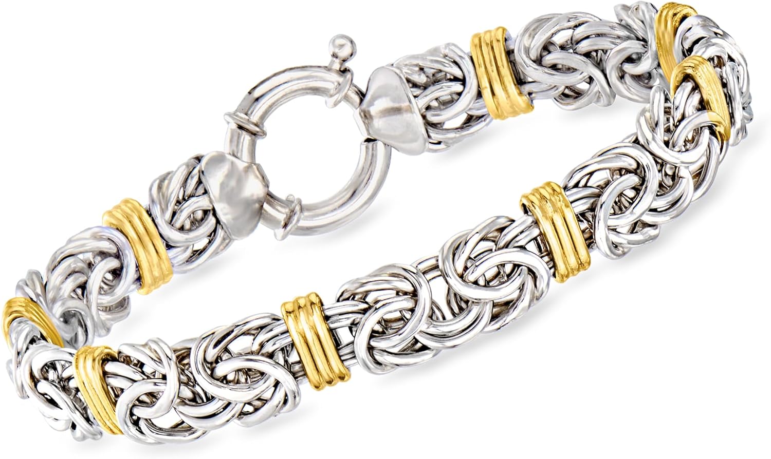 Ross-Simons Sterling Silver and 14kt Yellow Gold Byzantine Station Bracelet