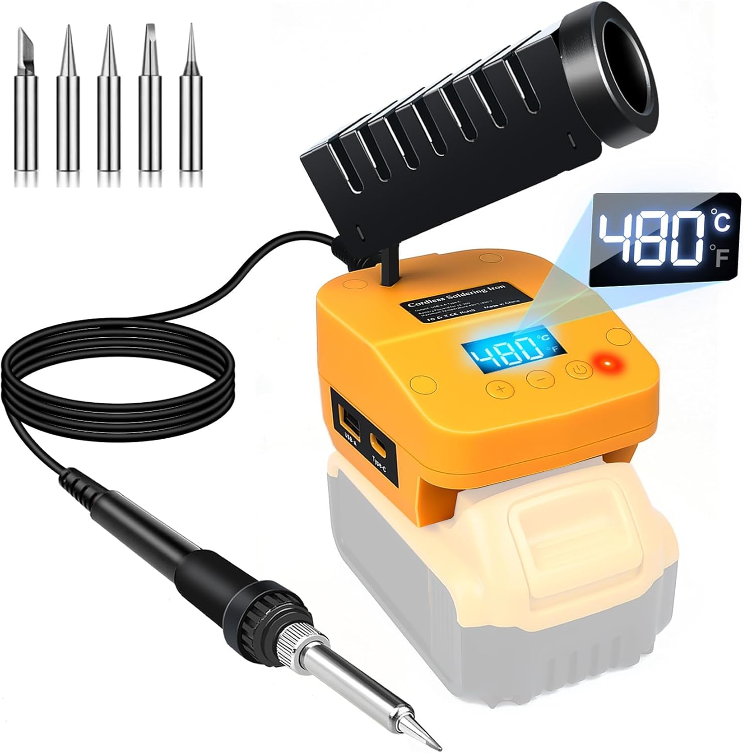 Cordless Soldering Station Compatible with Dewalt 20V Battery, Portable Electric Soldering Iron Station LCD Display with USB & Type-C, Battery Powered Soldering Kit for DIY, Appliance Repair
