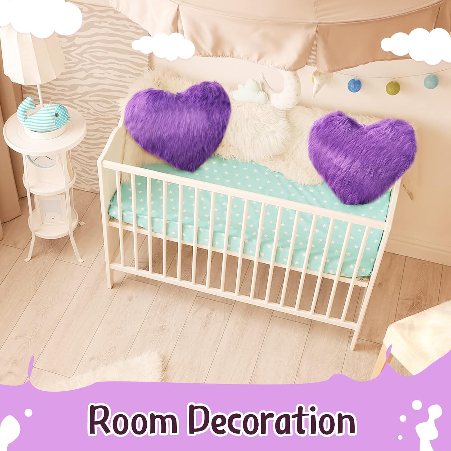 Enhon 2 Pcs Fluffy Heart Pillows Faux Fur Heart Shaped Plush Pillow Soft 20 x 15.7 Inch Love Throw Pillows with Insert for Decorative Office Home Bedroom Living Room Sofa(Violet)