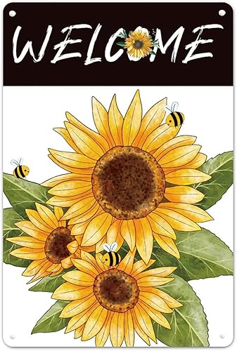 Miniatura 1 de Gnome Girl - Placa de estaño de bienvenida con diseño de grano de madera, letrero de metal de bienvenida, decoración de verano, decoración de pared