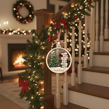 Personalized Christmas Wooden Ornaments 2025 with Family Names, Custom Xmas Ornament for Tree, Unique Personalized Ornament Gifts for Family, Christmas Keepsake 1