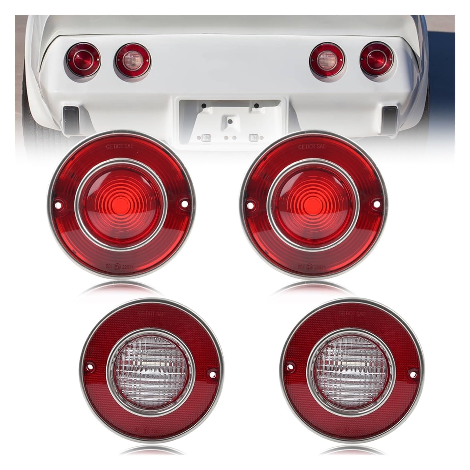 Faro Principale Per Chevrolet Per Corvette C3 1975-1979 Paraurti Posteriore Fanale Posteriore Luci Freno Lampada Backup Senza Lampadina/presa Auto Faro Anteriore(Red Lens)
