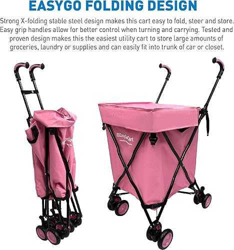 Miniatura 4 de EasyGo - Carrito de compras plegable con ruedas, lona extraíble, capacidad de 120 libras, color rosa básico