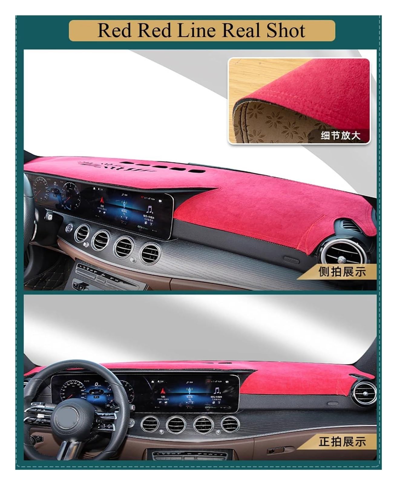 Tapis Tableau Bord intérieur Voiture Tapis Tableau Bord en Cuir Suédé pour A4 B9 2016 2017 2018 2019 8W Accessoire Voiture(Red LHD)